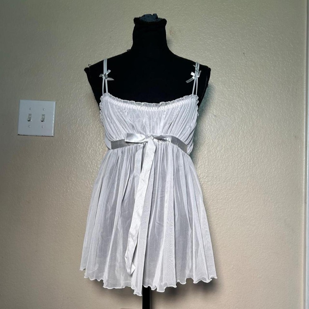 Rampage White Fairy Bow Mini Dress Y2K Fairycore Coquette Babydoll Small